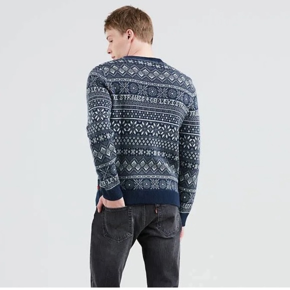 Levi’s Classic Fair Isle Holiday Sweater Navy Blue White Gray Size M - Picture 11 of 11